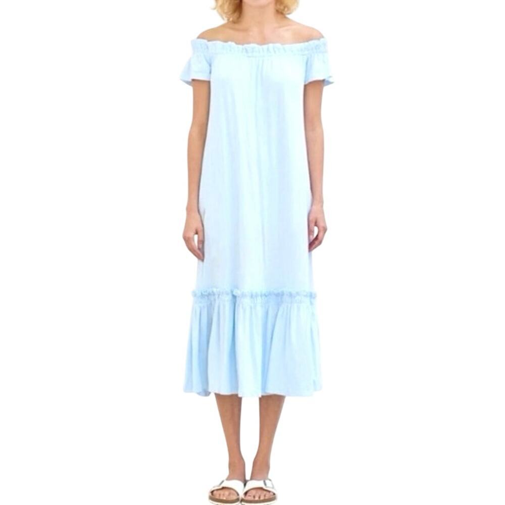 SUNDRY Light Sky Blue Off The Shoulder Tiered Ruffle Maxi Cotton Dress - Sz M